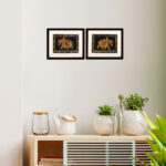Ornate elephant on black paper painting set of 2 9
