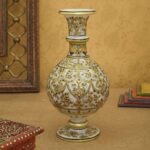 ARTS & CRAFTS MAKRANA MARBLE SURAHI SHAPED  VASE 22CRT REAL GOLD HANDPAINTED  5.5″x 9″