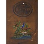 Antique Old Stamp Paper Painting of Two Peacocks -01
