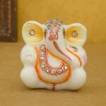 Marble Kundan Ashirwad Ganesha Idol in Orange and White 3