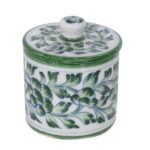 ARTS & CRAFTS BLUE POTTERY  TEA, COFFEE, SUGAR CONTAINER WITH LID (GREEN & WHITE COLOUR)