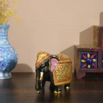 ARTS & CRAFTS WOODEN ELEPHANT TRUNK DOWN MUGHAL FLORAL DESIGN OF JHOOL