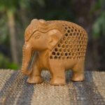 ARTS & CRAFTS WOODEN CARVED JALI WORK BABY ELEPHANT TRUNK DOWN