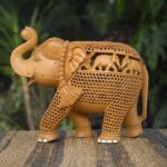 ARTS & CRAFTS WOODEN CARVED ELEPHANT TRUNK UP  DESIGN ELEPHANT 