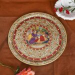ARTS & CRAFTS MARBLE DECORATIVE PLATE MEENAKARI FLORAL DESIGN MUGHAL POATRAIT 24 CRT REAL GOLD HAND PAINTED