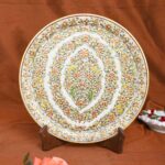 ARTS & CRAFTS MARBLE DECORATIVE PLATE MUGHAL DESIGN 24CRT REAL GOLD HANDPAINTED