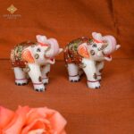 WHITE MAKRANA MARBLE PAIR OF ELEPHANT 24CRT GOLD