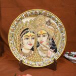 ARTS & CRAFTS MARBLE DECORATIVE PLATE  RADHA KRISHNA FINE WORK PORTRAIT 24CRT REAL GOD HANDPAINTED