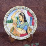 ARTS & CRAFTS MARBLE DECORATIVE PLATE MUGHAL RANI PORTRAIT DESIGN 24CRT REAL GOLD HANDPAINTED