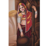 Tribal woman holding a matka and smiling 3'x2'