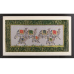 Camels Marching to Right on Green Paper Painting 10