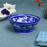 ARTS & CRAFTS BLUE POTTERY ROUND SHAPE BOWL BLUE & WHITE COLOUR HANDPAINTED FLORAL DESIGN