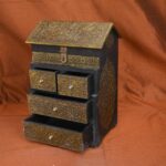 ARTS & CRAFTS WOODEN BRASS 4 DRAWERS CHEST BOX VINTAGE STYLE