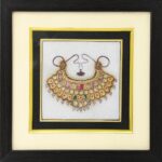 ARTS & CRAFTS WHITE  Marble 24CRTS GOLD CHOKAR necklace JEWELLERY PAINTING IN POTRAIT FRAME