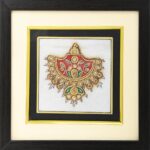 ARTS & CRAFTS WHITE Marble 24CRTS GOLD PAINTED RED AND GOLDEN COLOUR PENDANT JEWELLERY PAINTING IN POTRAIT FRAME
