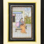 ARTS & CRAFTS  WHITE Marble 24CRTS GOLD PAINTED MINIATURE RAGINI PAINTING FRAME ( BIRD SITTING ON HAND)