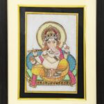 ARTS & CRAFTS WHITE Marble 24CRTS GOLD PAINTED GANPATI PAINTING IN POTRAIT FRAME
