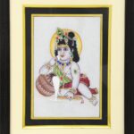 ARTS & CRAFTS WHITE MARBEL 24CRTS GOLD PAINTED KRISHSNA PAINTING IN POTRAIT FRAME