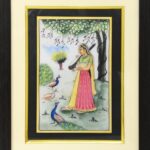 ARTS & CRAFTS  WHITE Marble 24CRTS GOLD PAINTED MINIATURE RAGINI PAINTING FRAME ( RAGINI PLAYING WITH PEACOCK AND SITAR)