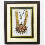 Real Gold Painting Marble Peacock Jewellery Green Necklace Tanjore Painting Frame, Brown and White, Medium