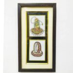 Real Gold Painted Marble Jewellery Maang tika and Kada Tanjore Painting Frame, Brown and White, Medium