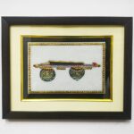 Real Gold Painted Marble Musical Instrument Green Veena Tanjore Painting Frame, Brown and White, Medium