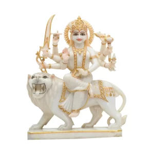 Arts & Crafts Marble Idol Durga Maa 24 CRT Real Gold Hand Painted